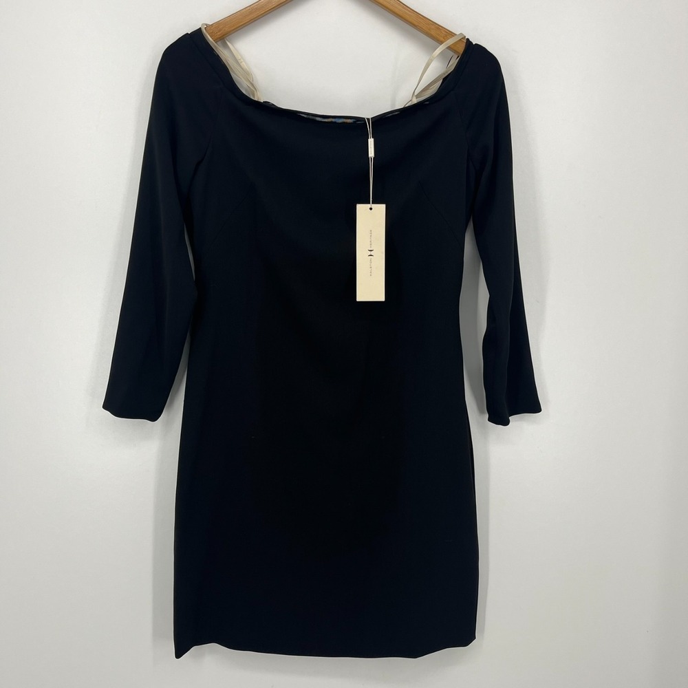 Halston Heritage Off The Shoulder Dress Women's 10‎ Black 3/4 Sleeve Solid New